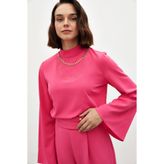 Sateen Kolyeli Ispanyol Kol Bluz - Fuşya