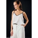 Sateen Kontrast Askılı Bluz - Ekru