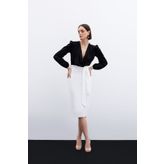 Sateen Kuşaklı Kalem Etek - Ekru