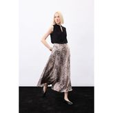 Sateen Leopar Desenli Uzun Etek - Kahve - 36