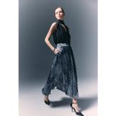Sateen Leopar Desenli Uzun Etek - Siyah