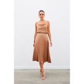 Sateen Midi Boy Saten Etek - CAMEL