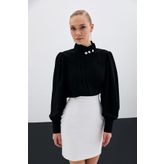 Sateen Nervür Detaylı Bluz - Siyah