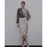 Sateen-Önden Bağlamalı Etek - Bej - 42