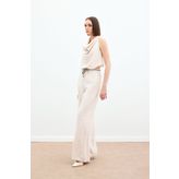 Sateen Örgü Kemerli Pantolon - Bej
