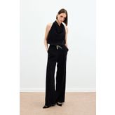 Sateen Örgü Kemerli Pantolon - Siyah