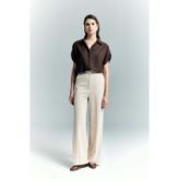 Sateen Palazzo Krep Pantolon - Taş
