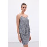 Sateen Payet Detaylı Askılı Bluz - Gri