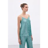 Sateen Payet Detaylı Askılı Bluz - Mint