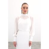 Sateen Payet Detaylı Bluz - Ekru