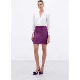 Sateen Payetli Mini Etek - Mürdüm - 42