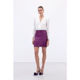 Sateen Payetli Mini Etek - Mürdüm