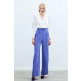 Sateen Pileli Krep Pantolon - Mor