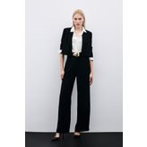 Sateen Pileli Krep Pantolon - Siyah