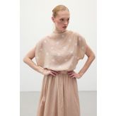 Sateen Puantiye Desenli Bluz - Pudra