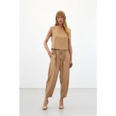 Sateen Şalvar Kesim Pantolon - Bej