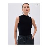 Sateen Sıfır Kol Sakallı Triko Bluz Siyah
