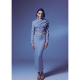 Sateen Simli Midi Etek - Gümüş