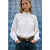 Sateen Uzun Kollu Bluz - Ekru