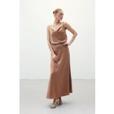 Sateen Uzun Saten Etek - Camel