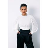 Sateen Yaka Aksesuarlı Bluz - EKRU