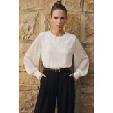 Sateen Yaka Detaylı Bluz - Ekru