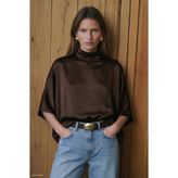Sateen Yarasa Kol Bluz - Kahve
