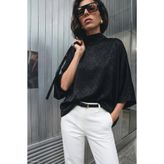 Sateen Yarasa Kol Bluz - Siyah