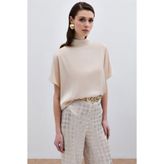 Sateen Yarasa Kol Salaş Bluz - Bej