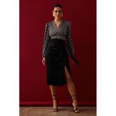 Sateen Yırtmaçlı Saten Etek - Siyah
