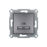Schneider EPH2700262 2'li 2.1A Asfora Çelik Usb Prizi