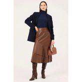 Seçil Minimalist Katlı Midi Deri Etek - Şık Ve Modern