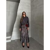 Seda Fidan Boutique Maxi Boy Saten Etek Leopar Antrasit