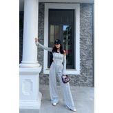 Seda Yalçın Atelier Gri Düşük Omuz Bluz Pantolon İkili Takım