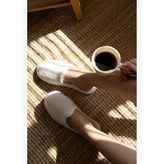 Sedef Bambu Unisex Kalın Tabanlı Havlu Terlik Ekru