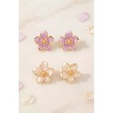 Sedef ve Mor Sakura Çiçek 2'li Set Küpe