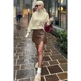 Seeh Camel Mini Boy Kadın Deri Etek SH335