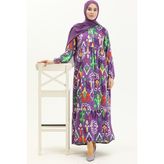 Sefa Merve Desenli Elbise 4093-02 Mor