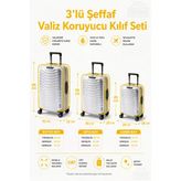Şeffaf Valiz Koruyucu Kılıf Ve Bavul Koruyucu Kılıf - 3'L Ü Set ( Büyük +Orta + Kabin) * Sarı Biye *