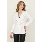 Select Moda Kadın Beyaz Gold Düğmeli Blazer Ceket