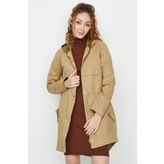 Select Moda Kadın Camel Kapüşonlu Fermuarlı Cepli Parka