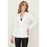 Select Moda Kadın Gold Düğmeli Blazer Ceket %85 Polyester %15 Elastane - Beyaz - 46