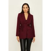 Select Moda Kadın Kuşaklı Astarlı Blazer Ceket - 34 - Siyah