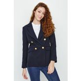 Select Moda Kadın Lacivert Gold Düğmeli Blazer Ceket
