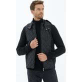 Sementa Kapitone Kapüşonlu Cepli Triko Ceket - Siyah - 3XL