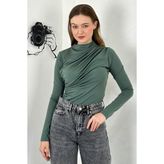 Sendy Kumaş Drapeli Bluz - Yeşil