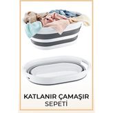 Sepetkitchen Gri Katlanabilir Silikon Çamaşır Sepeti