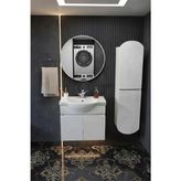 Septemius Erciyes 65 cm Mdf Banyo Dolabı Seramik Lavabolu Oval Aynalı Havlu Dolaplı Modern Banyo Dolabı - RENK - Beyaz