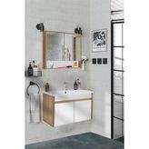 Seren-B-Ea 80 cm Seramik Lavabolu Banyo Dolabı Takımı Komple Mdf, Hazır Kurulu - Beyaz - Meşe