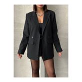 SEREN TEKSTİL Kadın Oversize Blazer Ceket Tek Düğmeli Siyah